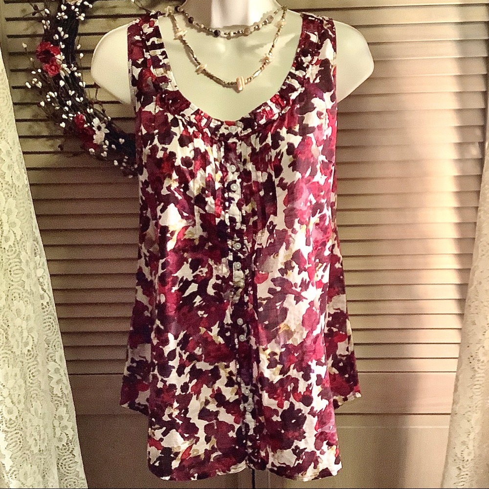 ☀️☀️Eddie Bauer tank TOP light weight blouse button front LARGE NEW